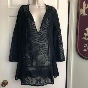 CALVIN KLEIN BLACK LEOPARD SHEER COVER UP